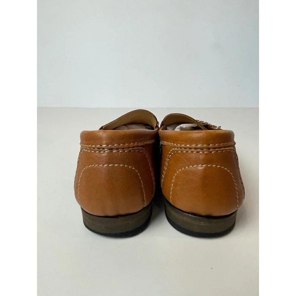 Sandro Brown Saddle Leather‎ Chain Detail Loafers Size US 6 Luxury Designer